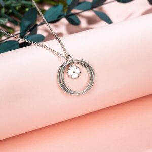 60th Birthday Gifts for Women Sterling Silver Six Ronud Circles Four Leaf Clover Necklace for Women Birthday Gifts