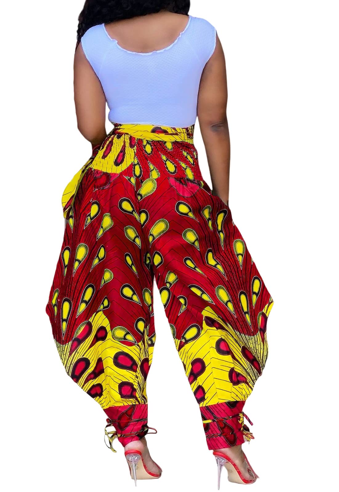 Women's Yoga Harem Pants Afriacan Print Joggers Hippie Bohemian Palazzo Lounges with Pockets Red