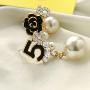 Imitation Pearl Elegant Rhinestone Drop Earrings Number Five Asymmetrical Earrings