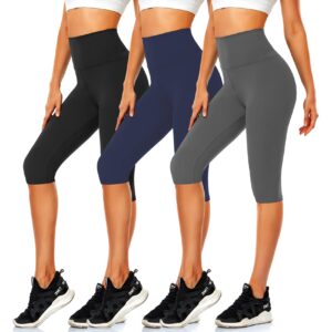 Women's Knee Length Leggings-High Waisted Capri Pants Biker Shorts for Women Yoga Workout Exercise Short Casual Summer