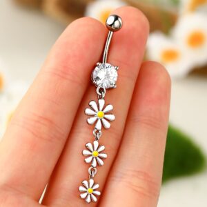 Melighting Dangle Belly Button Rings 14G Belly Rings Stainless Steel 316L Flower Belly Piercing Jewelry for Women Belly Piercing Navel Barbell Body Piercing Jewelry