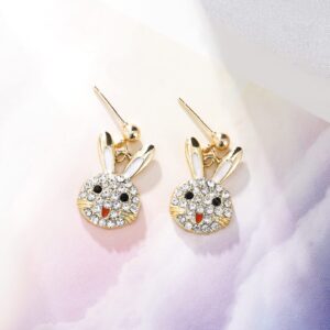 Crystal Bunny Earrings for Women, Shiny Rhinestones, Lightweight Hypoallergenic Gold/Silver Animal Drop Earrings (Gold)