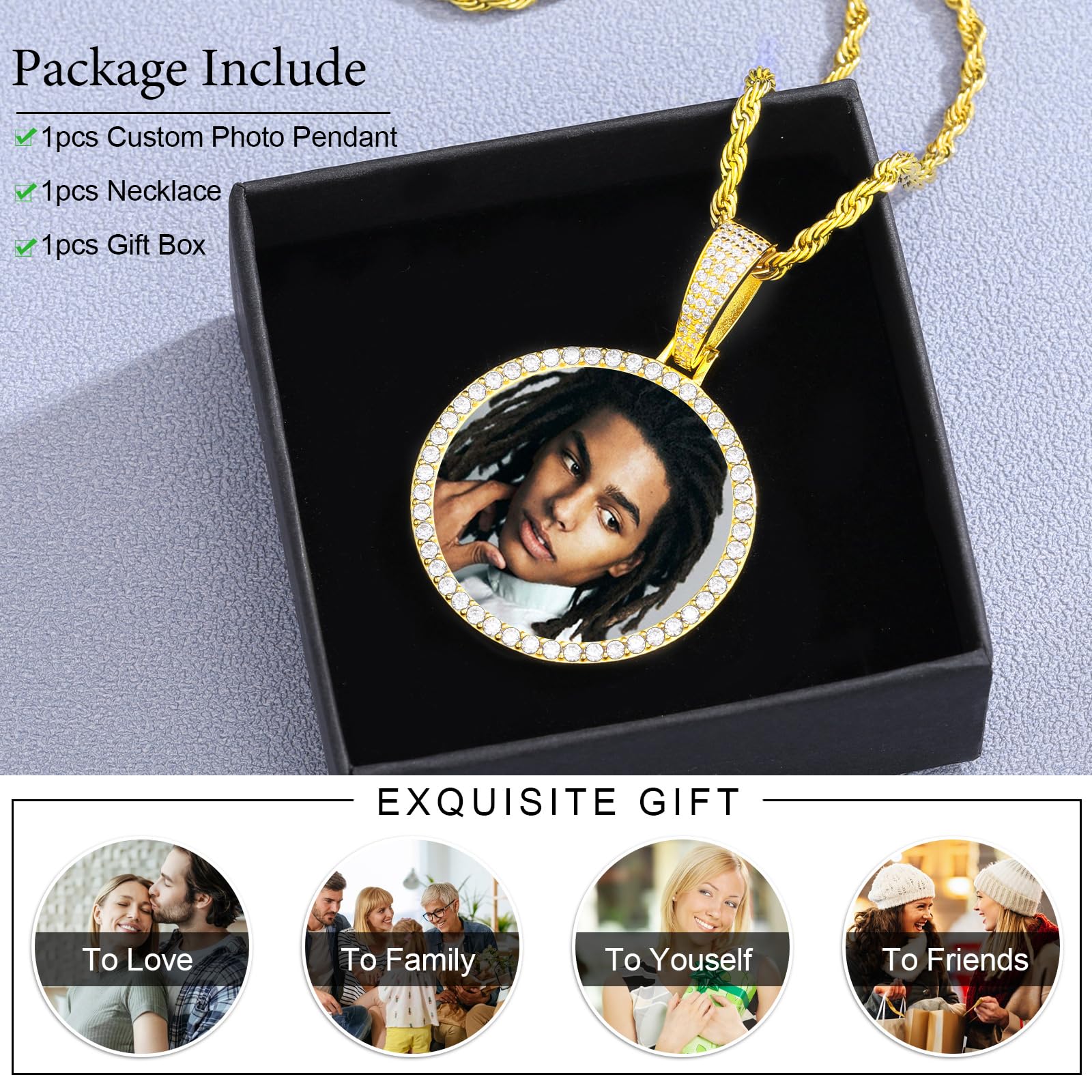 YIMERAIRE Picture Necklace Personalized Customized Engraved Text Photo Memory Pendant Heart Women Locket Photo Pendant Necklace Custom Picture Necklace Father Day Gift