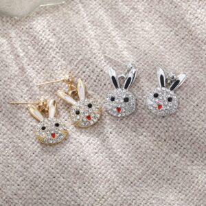 Crystal Bunny Earrings for Women, Shiny Rhinestones, Lightweight Hypoallergenic Gold/Silver Animal Drop Earrings (Gold)