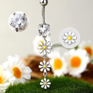 Melighting Dangle Belly Button Rings 14G Belly Rings Stainless Steel 316L Flower Belly Piercing Jewelry for Women Belly Piercing Navel Barbell Body Piercing Jewelry