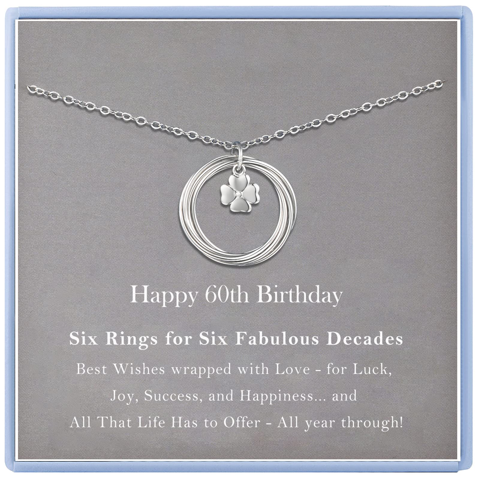 60th Birthday Gifts for Women Sterling Silver Six Ronud Circles Four Leaf Clover Necklace for Women Birthday Gifts