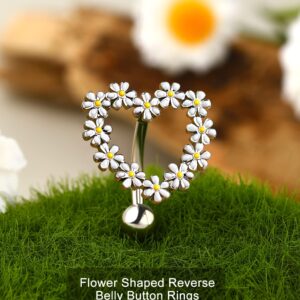 Melighting 14G Belly Button Rings Reverse Belly Rings Stainless Steel 316L Flower Belly Piercing Jewelry for Women Belly Piercing Navel Barbell Body Piercing Jewelry