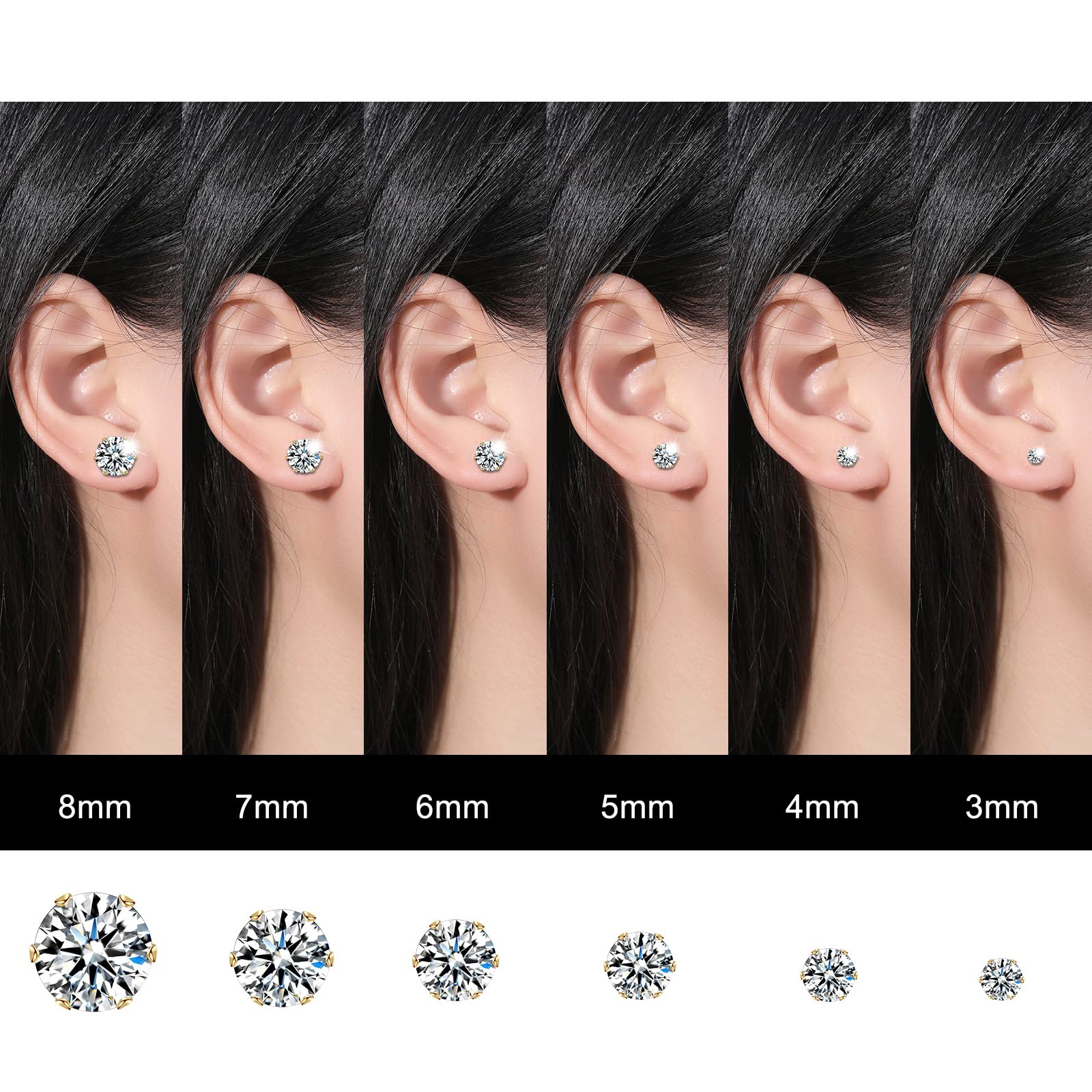 Gold Earrings Studs: LUCKYPADS Cubic Zirconia Earrings Studs 12 Pairs 14k Gold Plated Studs Earrings for Women Men Hypoallergenic Stainless Steel Stud Earrings Pack CZ Studs Earrings