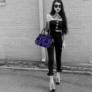 Rock Rebel Mistress Black on Royal Purple Handbag Violet Victorian Damask Retro Kisslock Purse