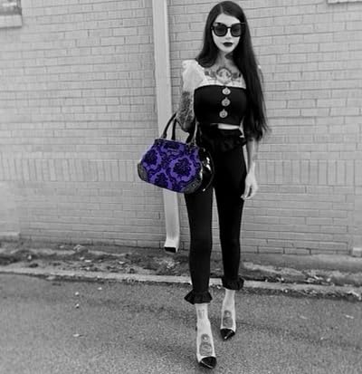 Rock Rebel Mistress Black on Royal Purple Handbag Violet Victorian Damask Retro Kisslock Purse