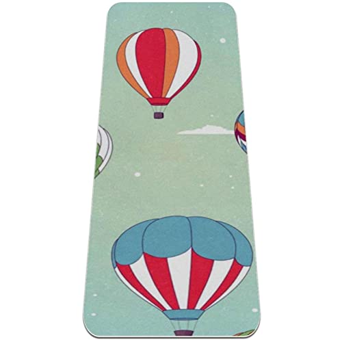 Yoga Mat, Yoga Mats for Home Workout, Workout Mat, Exercise Mats, Pilates Mat, Retro Colorful Hot Air Balloon Blue pattern