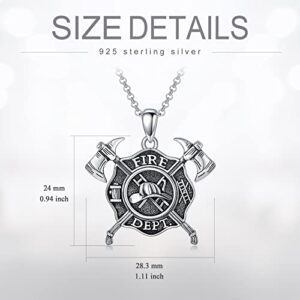 LEECCI Father’s Day Gifts for Dad Firefighter Necklace 925 Sterling Silver Fire Dept Pendant Firefighter Department Jewelry Gifts for Men Women Boys Firefighters