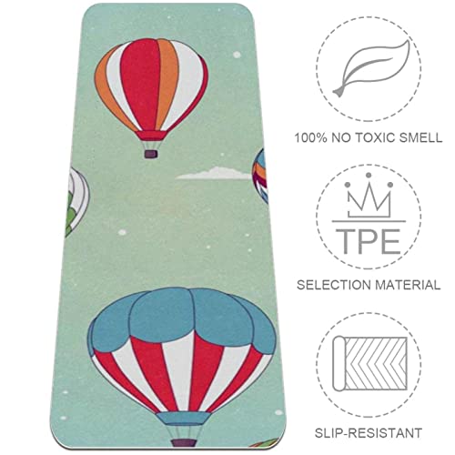 Yoga Mat, Yoga Mats for Home Workout, Workout Mat, Exercise Mats, Pilates Mat, Retro Colorful Hot Air Balloon Blue pattern