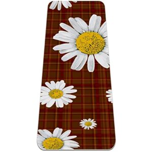 yoga mat, yoga mats for home workout, workout mat, exercise mats, pilates mat, brown red retro plaid daisy flower