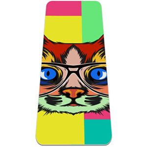 Yoga Mat, Yoga Mats for Home Workout, Workout Mat, Exercise Mats, Pilates Mat, Glasses Color Cat Abstract