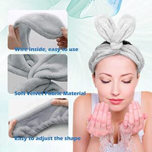 SKYPIA Hairband, 2 PCs Cute Rabbit Fleece Headband for Face Washing, Beauty, Makeup, Shower, SPA, Sports, Yoga, Costume Party, Unisex (White & Gray)