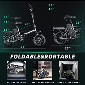 ECMRAD Teens Solo Cycling Electric Bicycle 21MPH Electric Commuter City Bicycles Folding Electric Bike with 500W Motor 14 inch Portable Small Ebike for Adults 48V 18AH Removable Battery