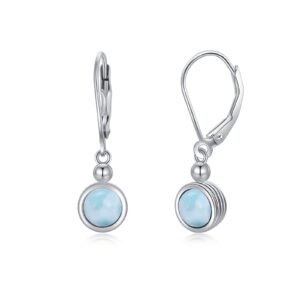 Dorunmo Larimar Earrings for Women 925 Sterling Sliver Larimar Jewelry Dainty Minimalist Leverback Earrings