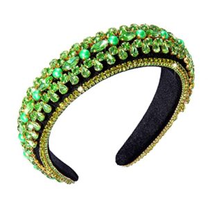 cealxheny st.patrick's day headband green rhinestone padded headbands for women luxury crystal embellished hairbands bejewelled wide velvet headbands irish holiday headwear (b green)