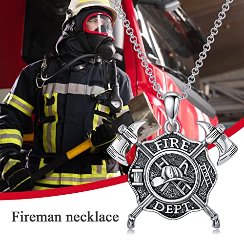 LEECCI Father’s Day Gifts for Dad Firefighter Necklace 925 Sterling Silver Fire Dept Pendant Firefighter Department Jewelry Gifts for Men Women Boys Firefighters