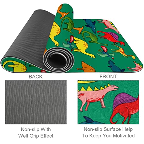 Yoga Mat, Yoga Mats for Home Workout, Workout Mat, Exercise Mats, Pilates Mat, Dinosaur Green Background