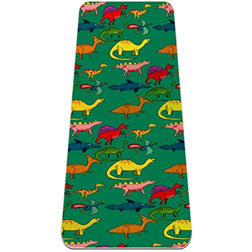 Yoga Mat, Yoga Mats for Home Workout, Workout Mat, Exercise Mats, Pilates Mat, Dinosaur Green Background