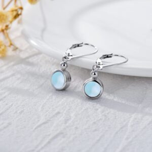 Dorunmo Larimar Earrings for Women 925 Sterling Sliver Larimar Jewelry Dainty Minimalist Leverback Earrings