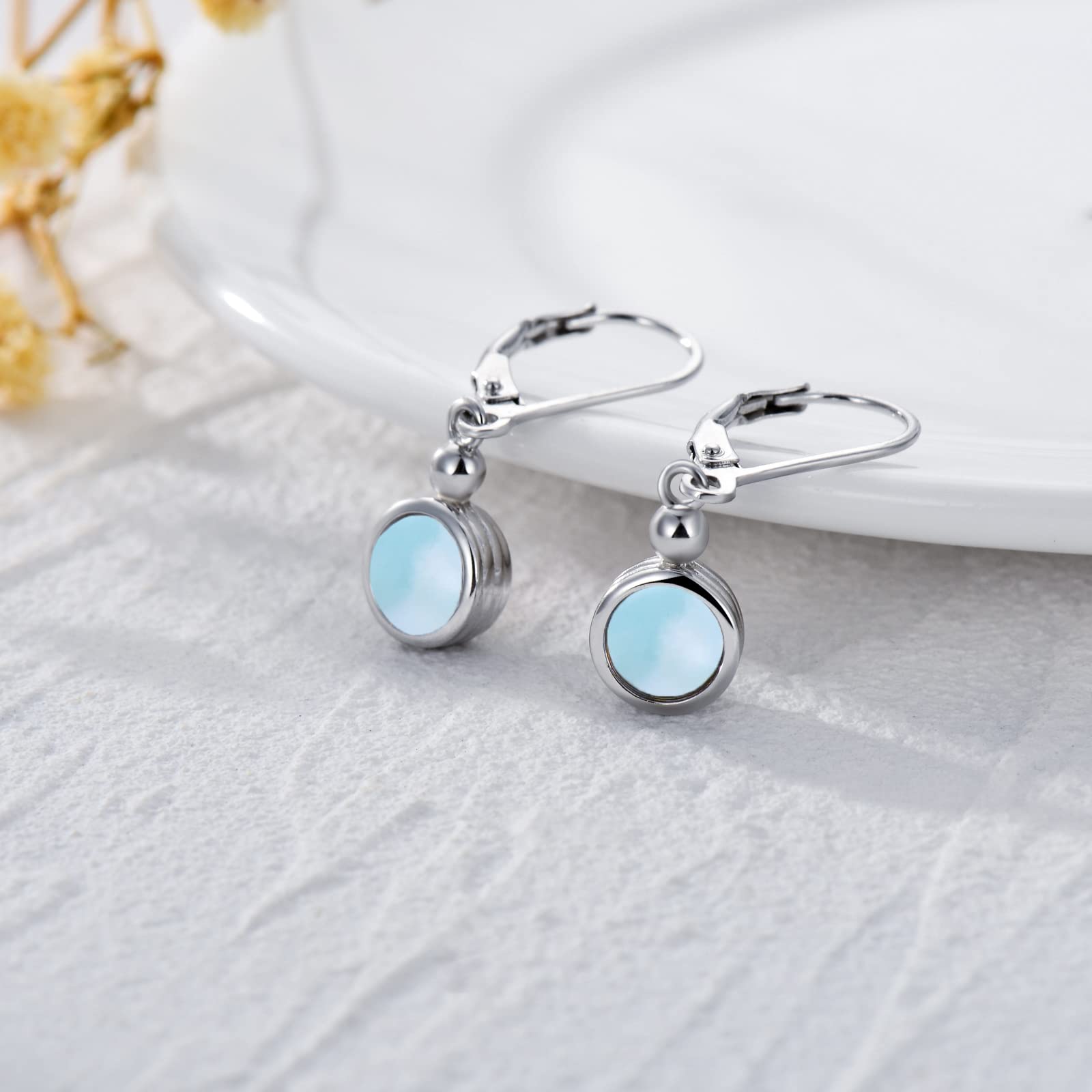 Dorunmo Larimar Earrings for Women 925 Sterling Sliver Larimar Jewelry Dainty Minimalist Leverback Earrings