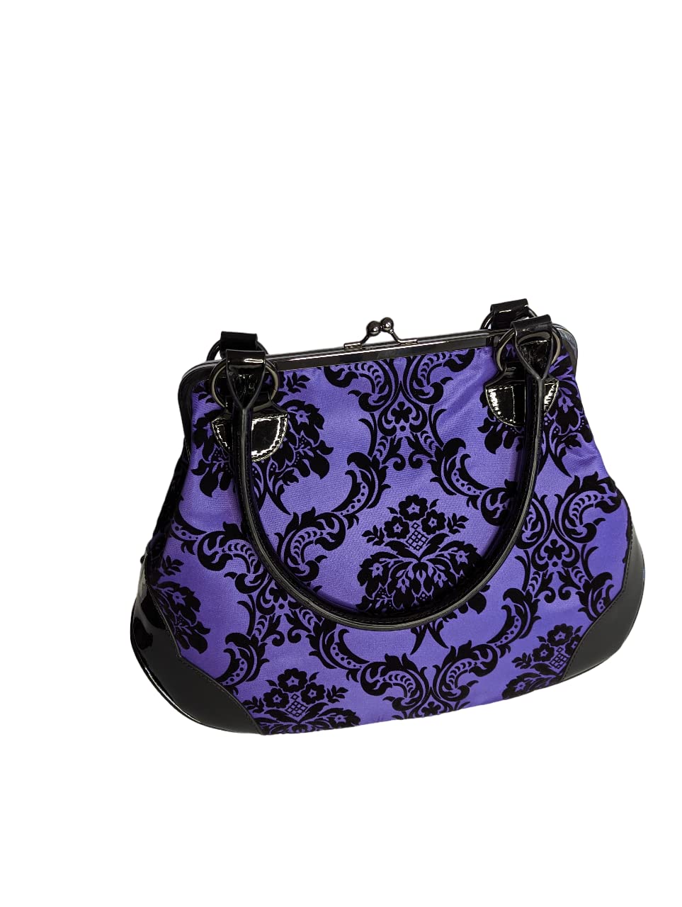 Rock Rebel Mistress Black on Royal Purple Handbag Violet Victorian Damask Retro Kisslock Purse