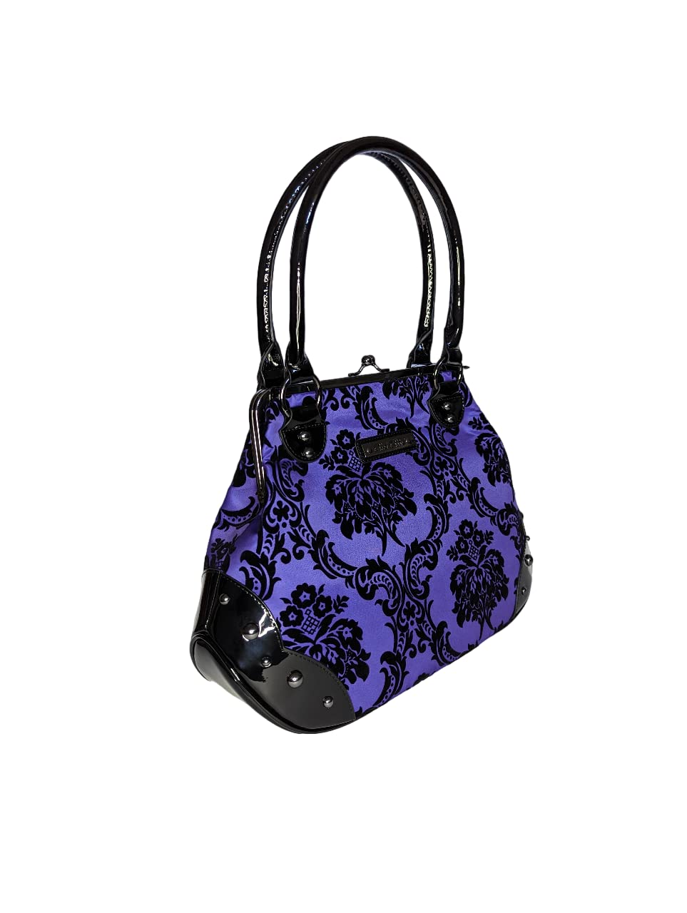 Rock Rebel Mistress Black on Royal Purple Handbag Violet Victorian Damask Retro Kisslock Purse