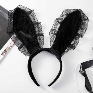 Aceorna Black Lace Bunny Ears Headbands Sexy Floral Hairbands Playboy Rabbit Ears Hair Hoop Party Decoration Cosplay Headdress Costume Headwear for Halloween,Masquerade,Nightclubs