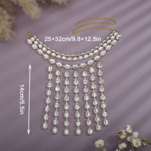 Xerling Large Crystal Tassels Dangling Bohemian Bib Necklaces for Women Oversized Layered Chain Necklaces for Photo Shoot Statement Choker Necklaces (Gold)