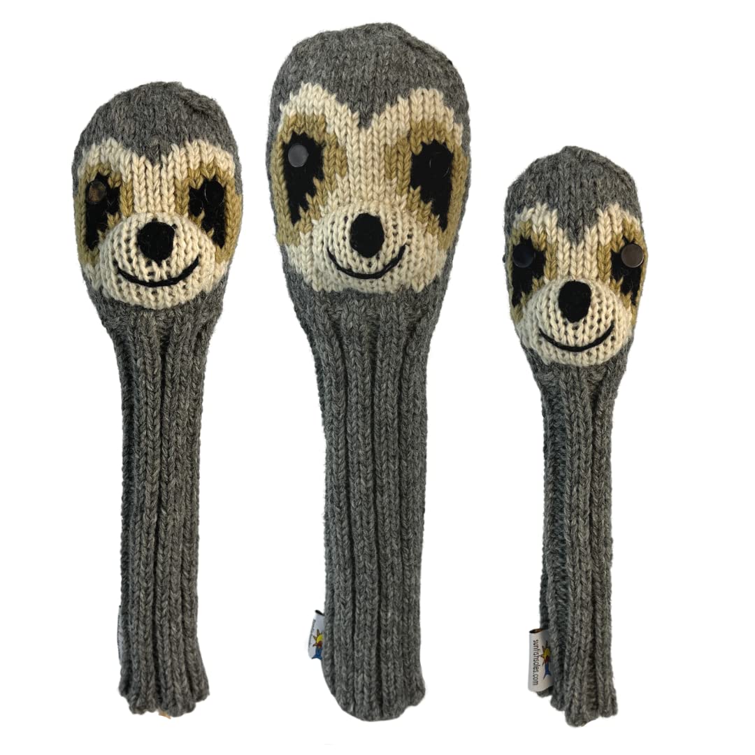 Sunfish Animal Knit Wool Golf Headcover Set Driver Fairway Hybrid Sloth