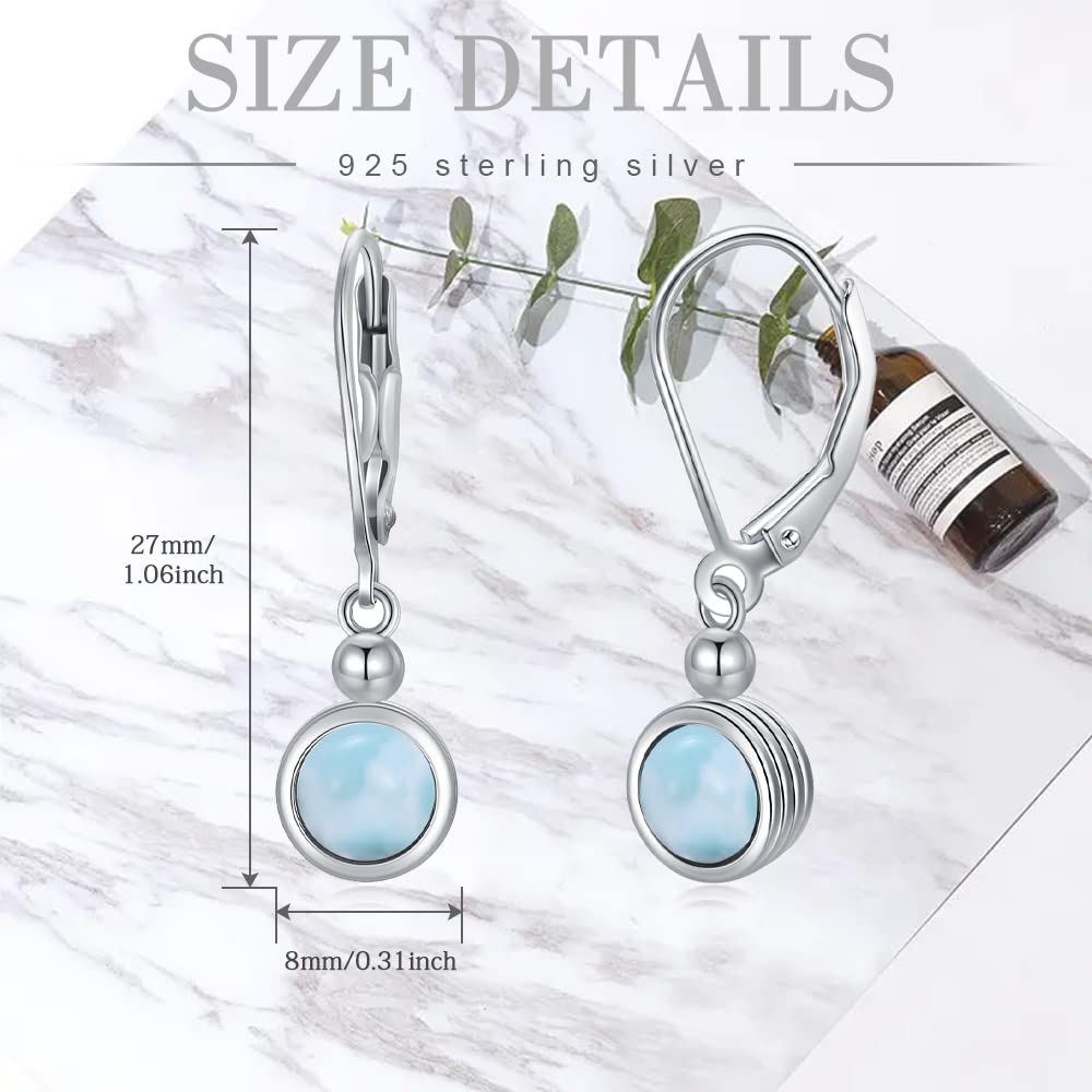 Dorunmo Larimar Earrings for Women 925 Sterling Sliver Larimar Jewelry Dainty Minimalist Leverback Earrings