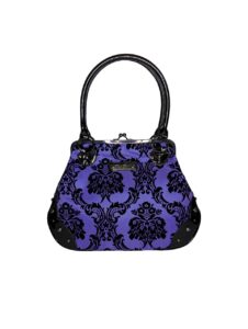 rock rebel mistress black on royal purple handbag violet victorian damask retro kisslock purse