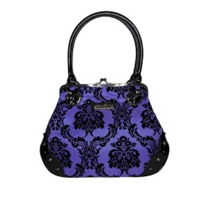 Rock Rebel Mistress Black on Royal Purple Handbag Violet Victorian Damask Retro Kisslock Purse