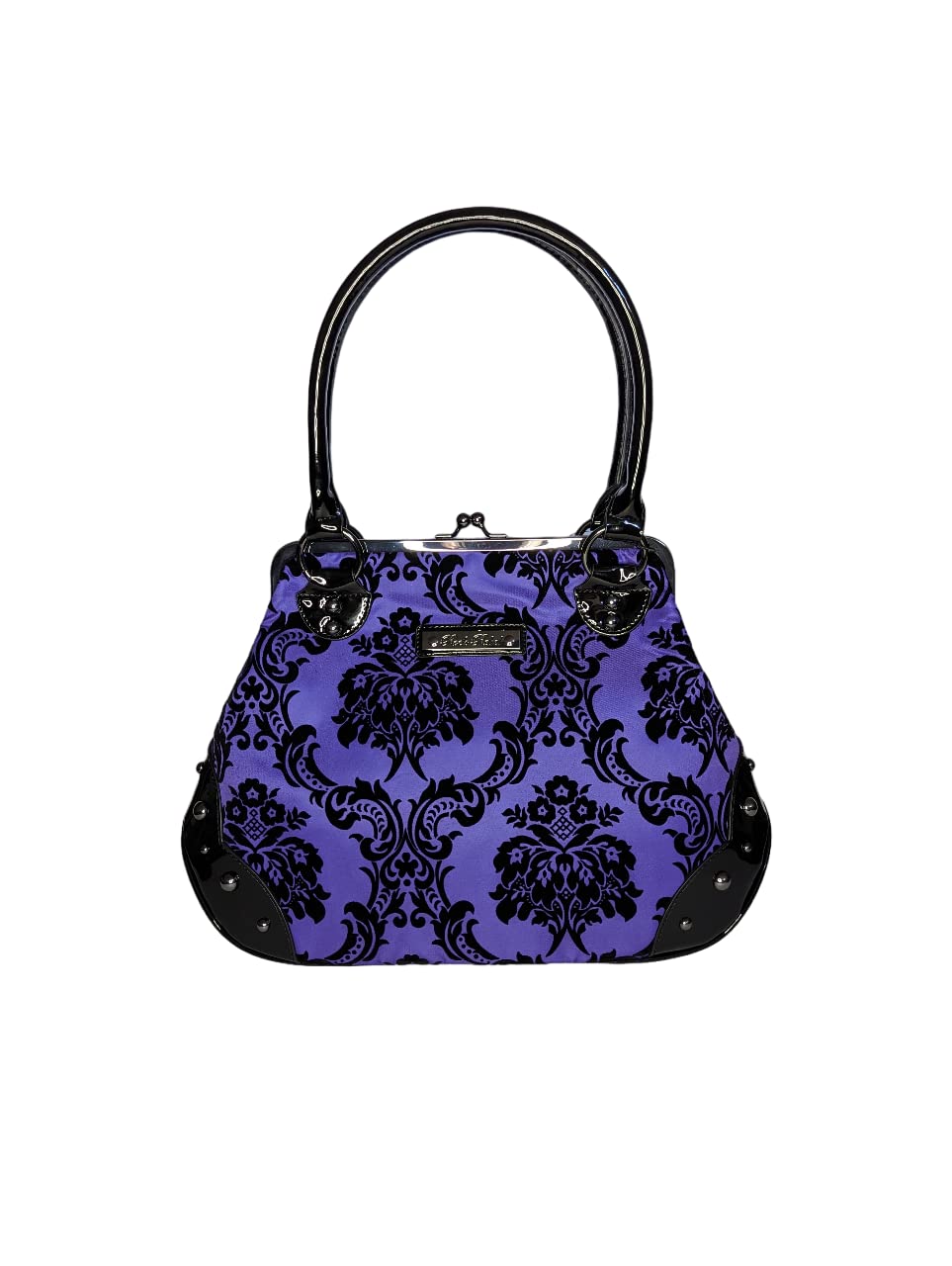 Rock Rebel Mistress Black on Royal Purple Handbag Violet Victorian Damask Retro Kisslock Purse