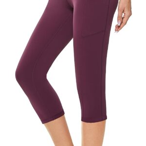 Sugar Pocket Women's High Waist Yoga Pants with Pockets?Workout Running Yoga Leggings for Women M, Dark Red Capri