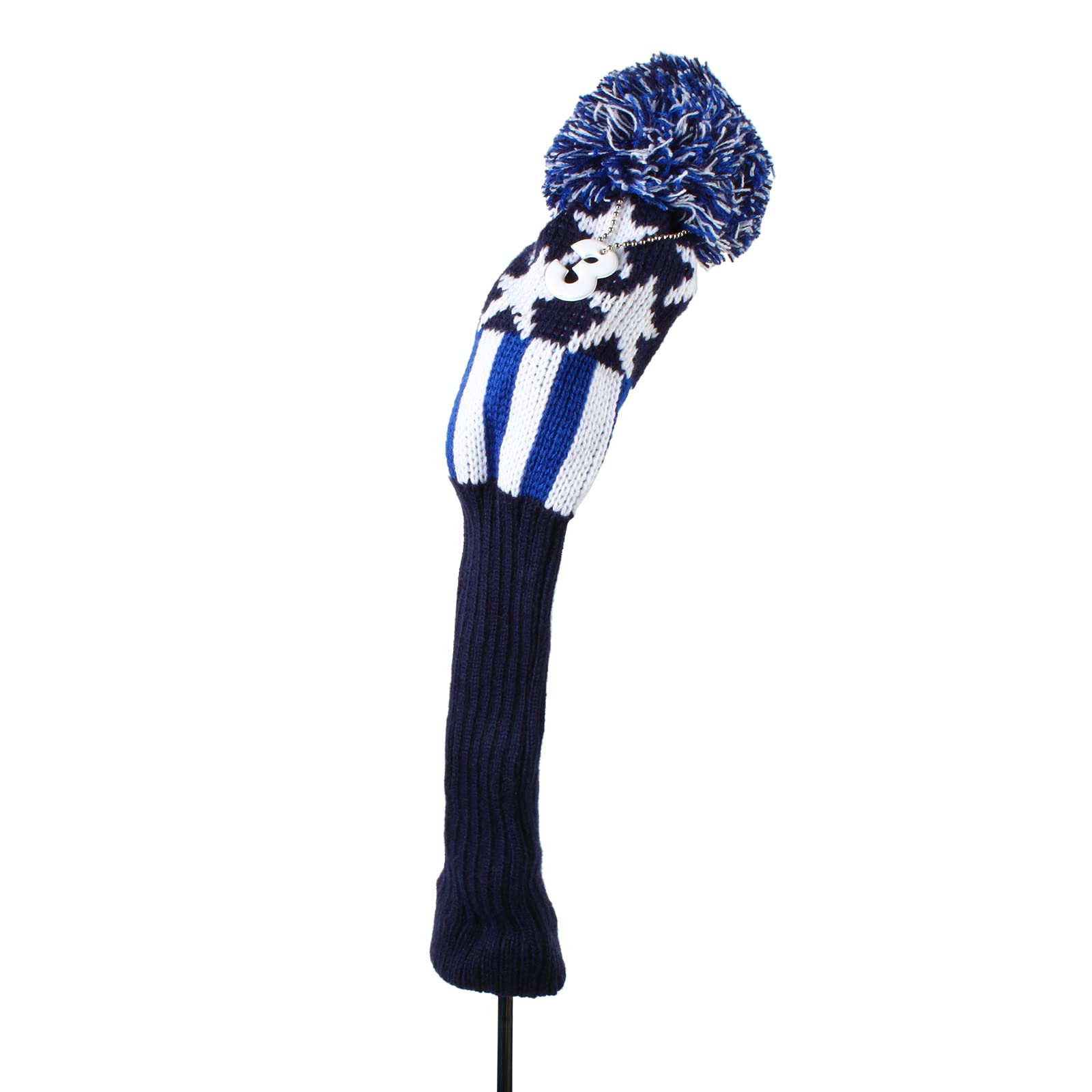 Andux 3Pack/Set Knit Pom Pom Golf 460cc Driver Fairway Wood Club Head Covers Blue Stripe MT/MG77