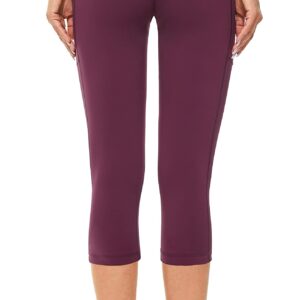 Sugar Pocket Women's High Waist Yoga Pants with Pockets?Workout Running Yoga Leggings for Women M, Dark Red Capri