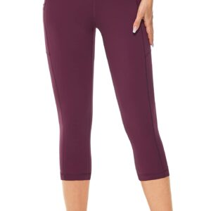 Sugar Pocket Women's High Waist Yoga Pants with Pockets?Workout Running Yoga Leggings for Women M, Dark Red Capri