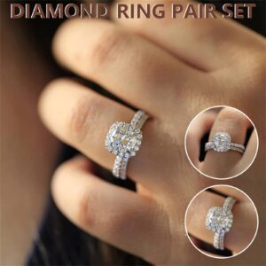 SuanlaTDS 2 Pcs Full Diamond Ring Set for Women,Exquisite Stackable Square Diamond Engagement Wedding (Silver, 7)