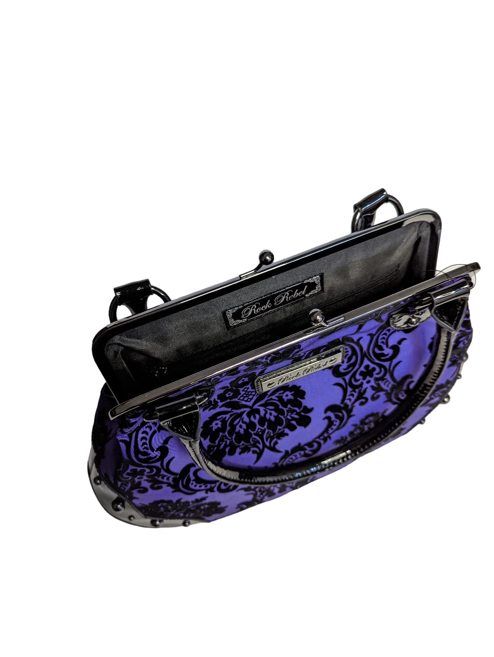 Rock Rebel Mistress Black on Royal Purple Handbag Violet Victorian Damask Retro Kisslock Purse