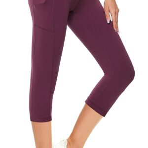 Sugar Pocket Women's High Waist Yoga Pants with Pockets?Workout Running Yoga Leggings for Women M, Dark Red Capri