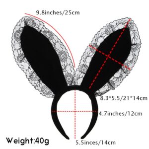 Aceorna Black Lace Bunny Ears Headbands Sexy Floral Hairbands Playboy Rabbit Ears Hair Hoop Party Decoration Cosplay Headdress Costume Headwear for Halloween,Masquerade,Nightclubs