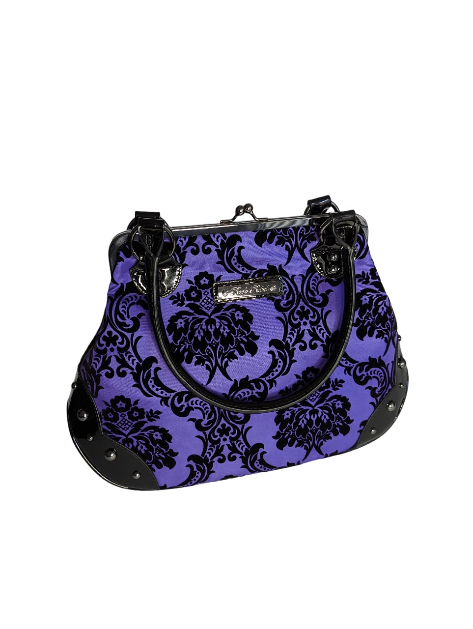 Rock Rebel Mistress Black on Royal Purple Handbag Violet Victorian Damask Retro Kisslock Purse