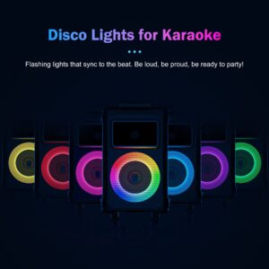 JYX Karaoke Machine with 3 Mics and Disco Light, Livestream Speaker PA System Sbuwoofer with 8 Sound Effects,Lyrics Display Holder,LED Lights,Treble/Bass Adjustment, Support TWS/REC/FM/USB/SD/AUX-in