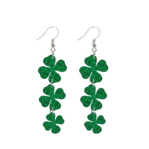 St. Patrick's Day Earrings Irish Wooden Dangle Earrings Green Clover Drop Earrings for Women (D)