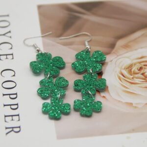 St. Patrick's Day Earrings Irish Wooden Dangle Earrings Green Clover Drop Earrings for Women (D)