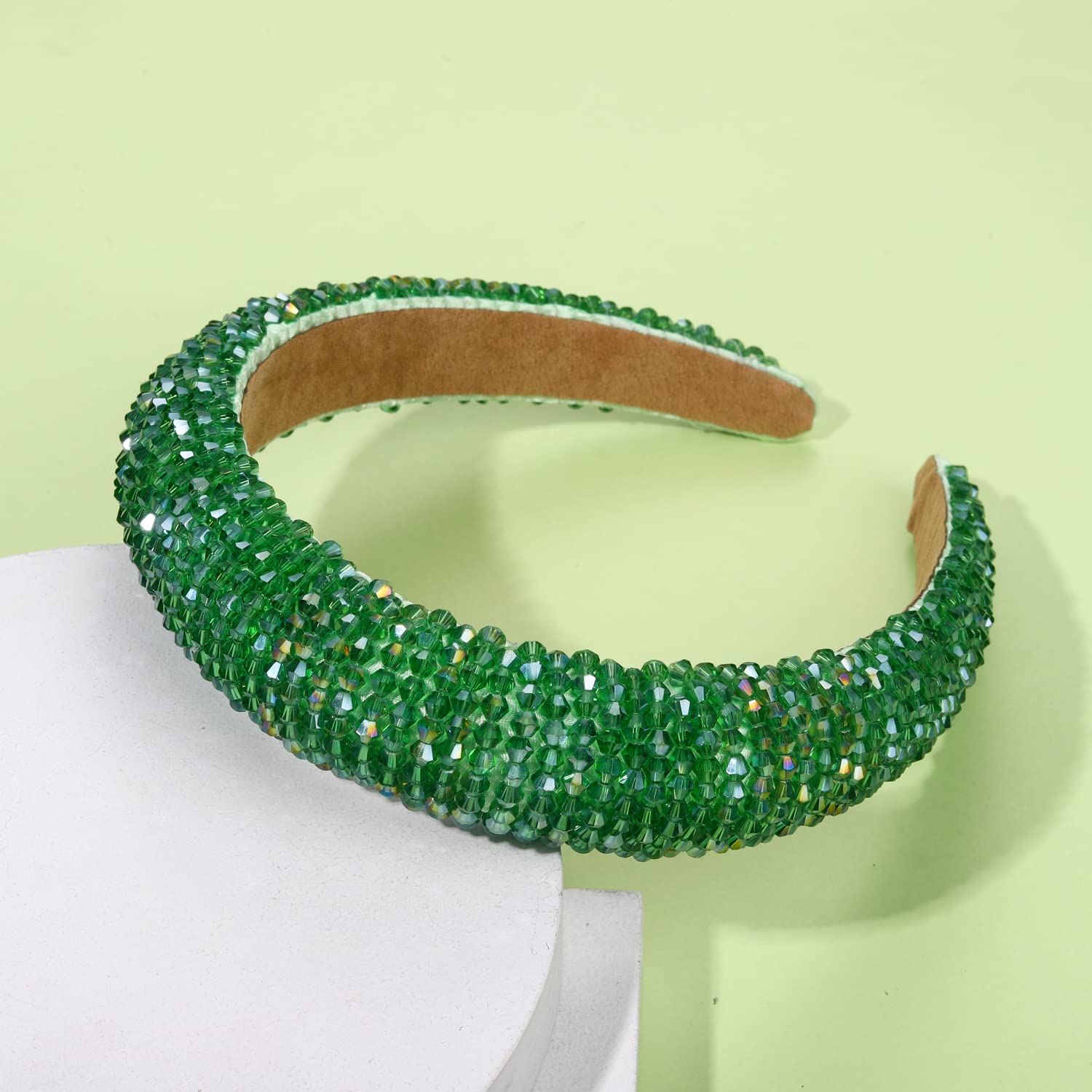 vokone St Patricks Day Headband Bejewelled Crystal Beaded Padded Headband Statement St Patricks Day Costume Headwear Hair Accessory